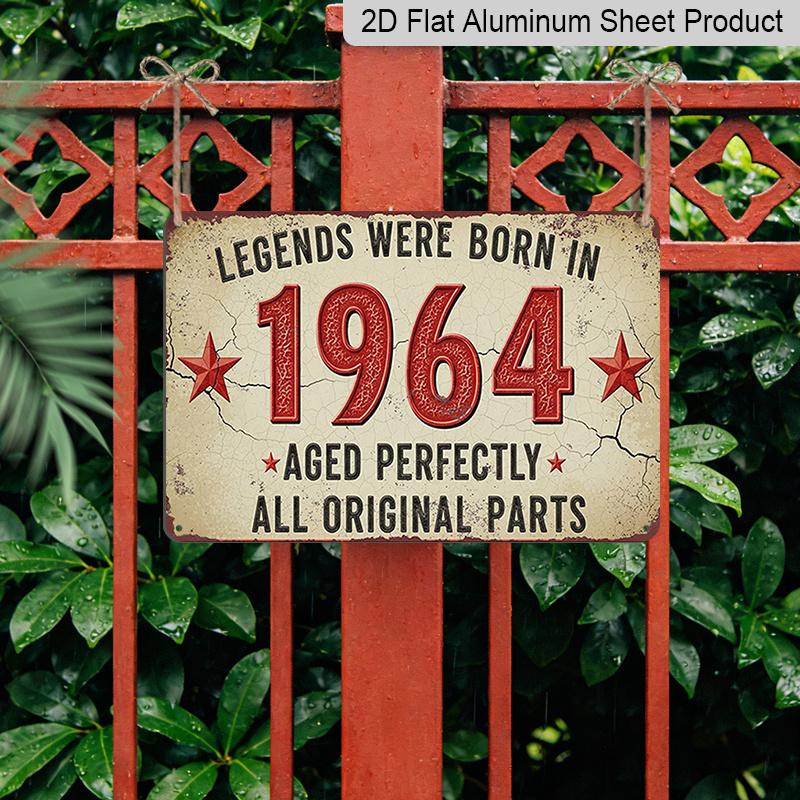 2D Flat, 1pc Vintage 1964 Legends Wall Sign - Aluminium Retro "Legends Were Born in 1964" for Home, Farmhouse & Seasonal Decor - Aged Original Parts