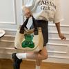 2025 New Texture Class Bear Canvas Bag Student Bag Large Capacity Portable Shoulder Underarm Tote Bag