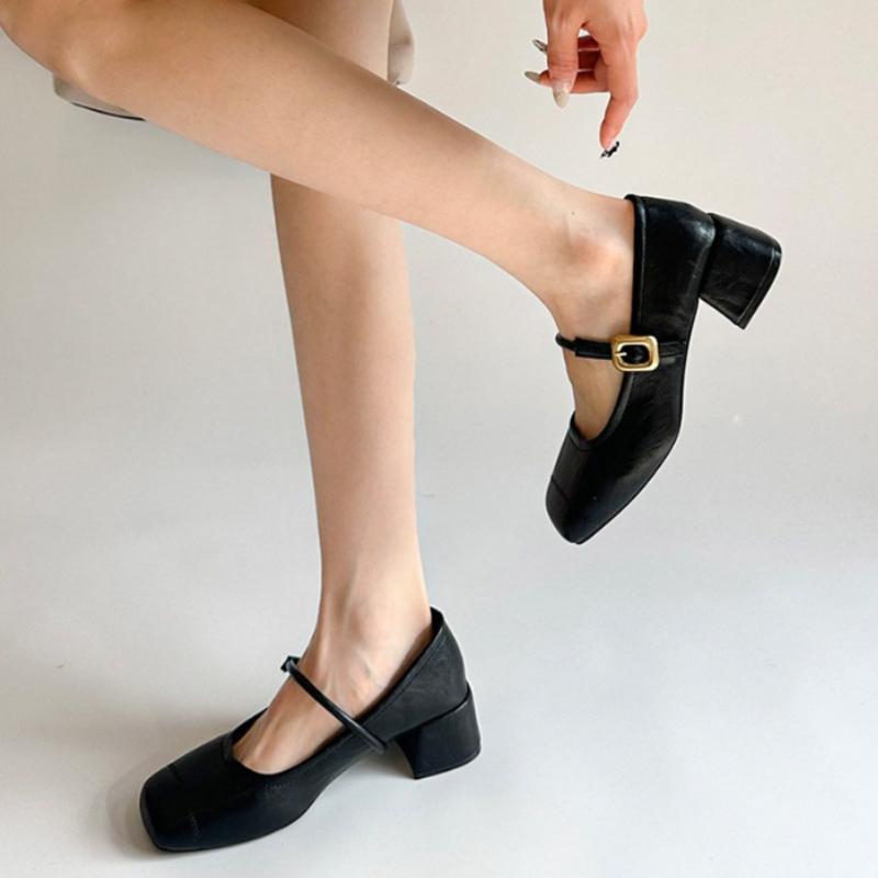 Дизайнерские Винтажные Женские Туфли Мэри Джейн на Толстом Каблуке Британский Стиль Квадратный Носок Кожаные Туфли Весна Осень Лаконичные Zapatos De Mujer