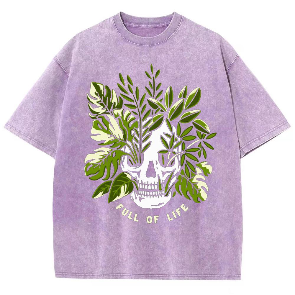 Парные футболки Свободные Оверсайз Футболки из вареного денима Принт с черепом и ботаническим мотивом Повседневный шик Унисекс Футболка с коротким рукавом Винтаж