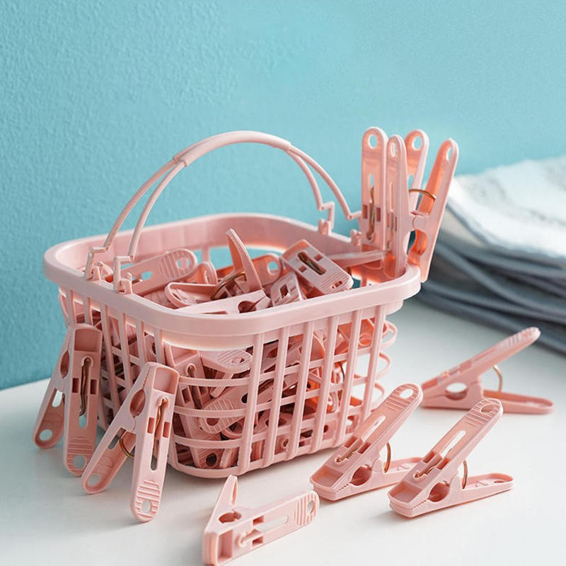 Крепкие ветрозащитные прищепки для сушки одежды для балкона, улицы, для фиксации нижнего белья, носков, шарфов, упаковка 30 шт., многоцелевые прищепки для белья с корзиной, розовые