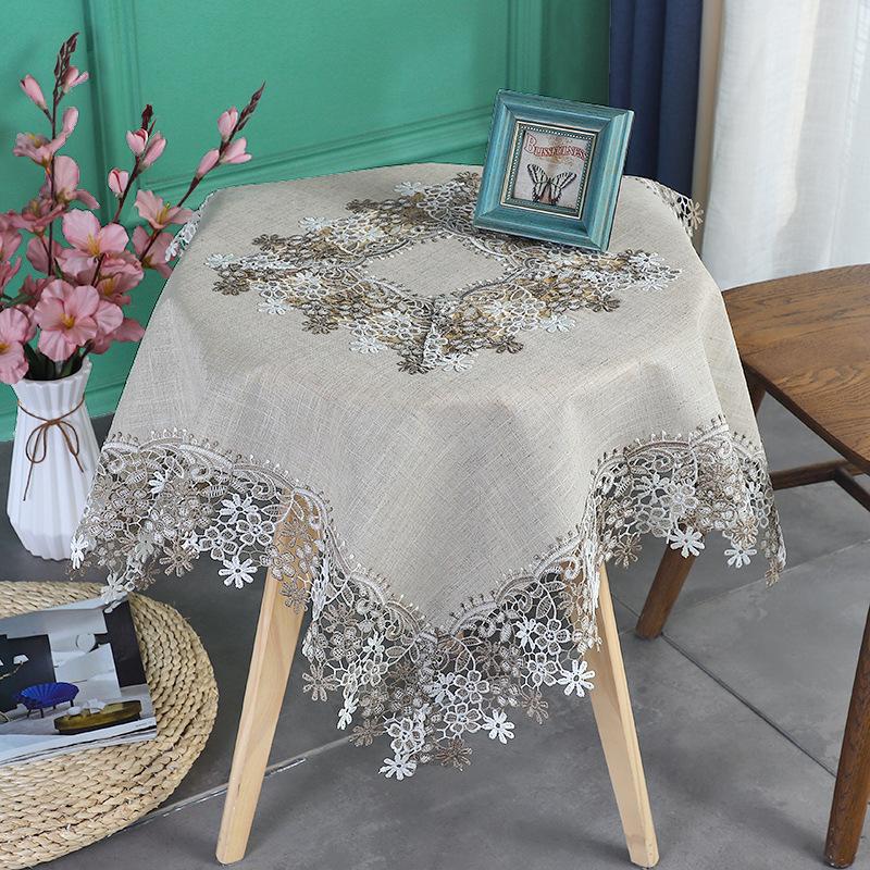 Linen Tablecloth White Lace Tablecloth Desk Tablecloth Coffee Table Cover Towel Round Tablecloth