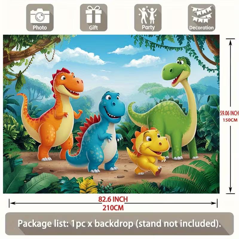 Cartoon Dinosaur Party Backdrop 120x80cm Polyester Background Cloth for Children Birthday Photo Booth Decoration