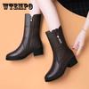 Autumn and Winter Plus Velvet Warm Soft Leather Mid-tube Boots Mid-heel Cotton Boots