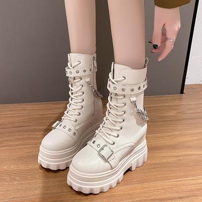 Модные женские панк-сапоги на высокой платформе, зимние туфли в британском стиле на толстой подошве, короткие ботинки с металлической цепочкой, новые массивные кроссовки 11,5 см