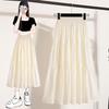 Dimanaf 2025 Plus Size Summer Elastic Long Skirts High Waist Casual Women Loose Skirt Pleated Fashion Vintage Maxi