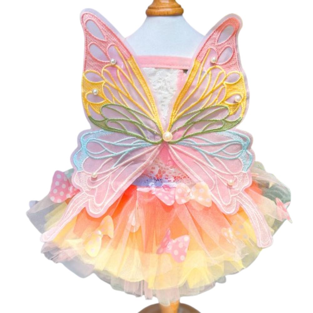 Puppy Gown Fluffy Pet Princess Dress Breathable Soft Dog Wedding Skirts Creative Tulle Skirt Dog Rainbow Butterfly Dress Summer