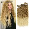 Synthetic Long Jerry Curly Bundles Organic Fiber Curly Natural Hair Extensions 20 24 28Inch Ombre Color 9Pcs Heat Resistant Wave