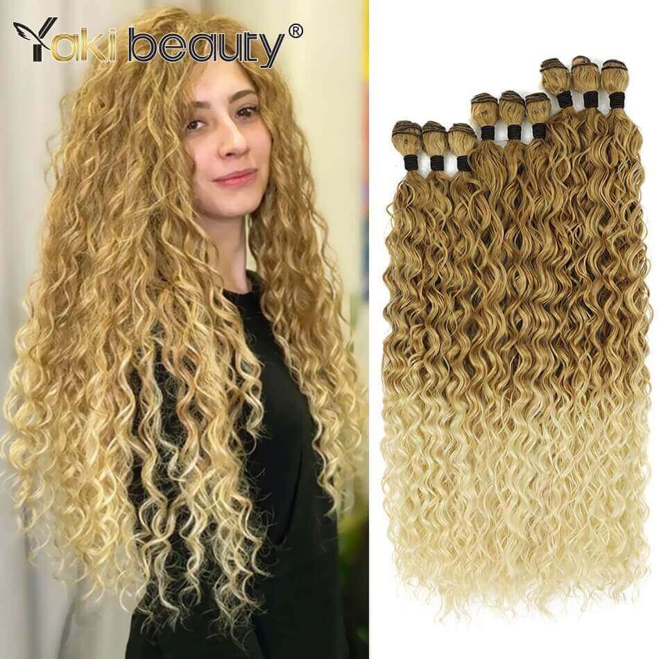 Synthetic Long Jerry Curly Bundles Organic Fiber Curly Natural Hair Extensions 20 24 28Inch Ombre Color 9Pcs Heat Resistant Wave