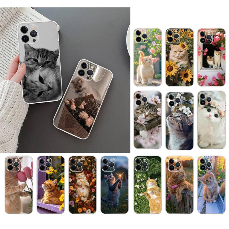 Чехол для телефона «Цветочные кошки» для iphone 17ProMax 17 Pro Air 16 15 14 13 Pro Max 16 15 14 13 Pro 15Plus
