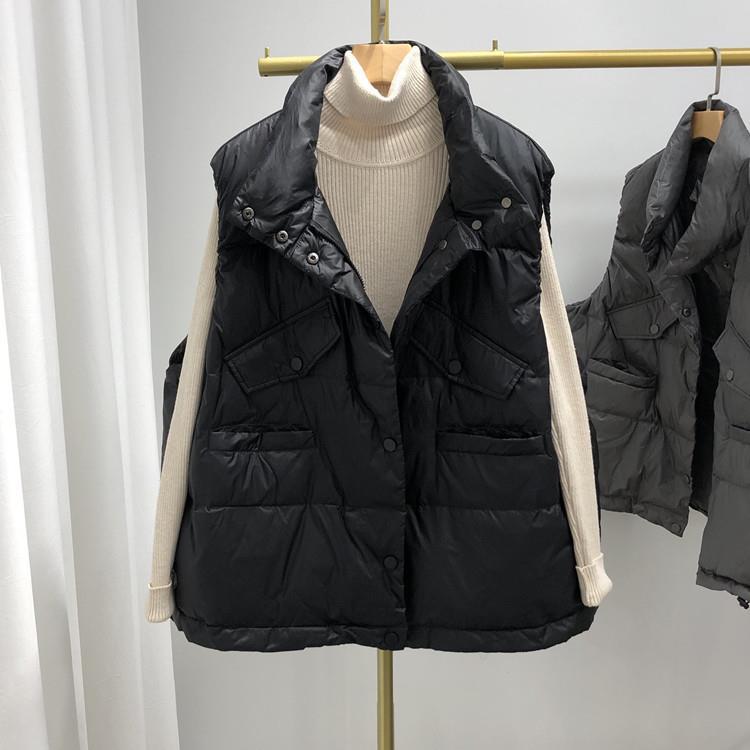 Новая корейская версия пуховик жилет женский свободный большой размер модный белый утиный пух жилет жилет жилет куртка Tide