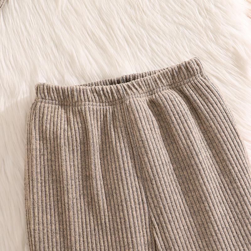 Наряд для девочек Осень Зима Новый Вязаный В рубчик С длинным рукавом Капюшон На молнии Топ Модные расклешенные брюки