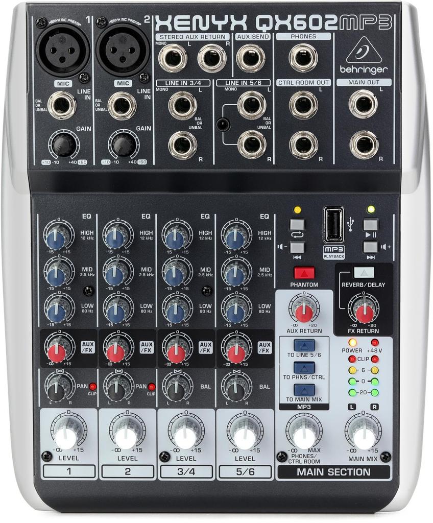 Behringer XENYX QX602MP3 6-Channel Analog Mixer MP3 Reverb Delay Effects