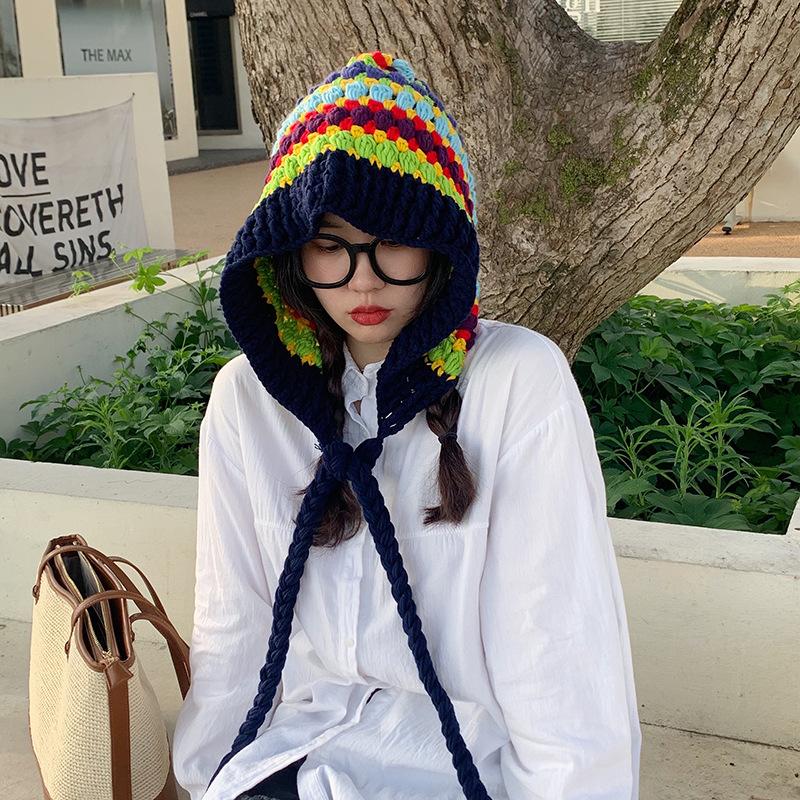 Шапка ручной работы из шерсти в этническом стиле, защитные наушники, радужная вязаная шапка, подборка фотографий из путешествий, креативная и забавная шляпа ведьмы