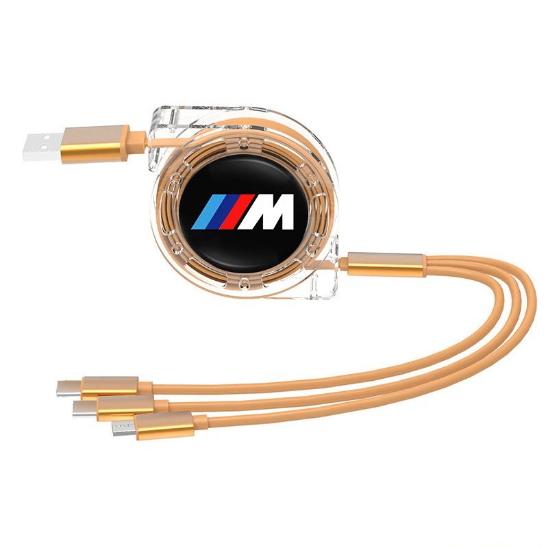 3 In 1 Car Logo Fast Charging Cable Micro USB Type C Telescopic Charger /Sticker For BMW G80 G06 G07 G42 G14 G15 G16 F82 F20 F21 EDS4
