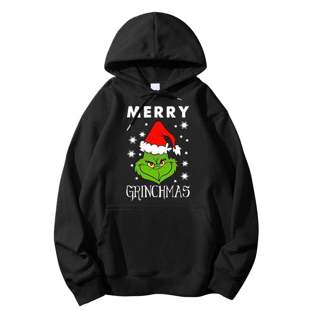 Женский осенне-зимний пуловер с рождественским принтом и капюшоном, флисовая толстовка с длинными рукавами