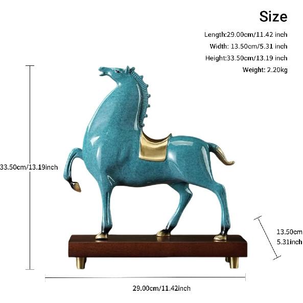 Aris & Juno Copper Hand-Carved Horse Sculpture with Enamel Accents - Feng Shui Career Success Decor for Entryway Bedroom Study