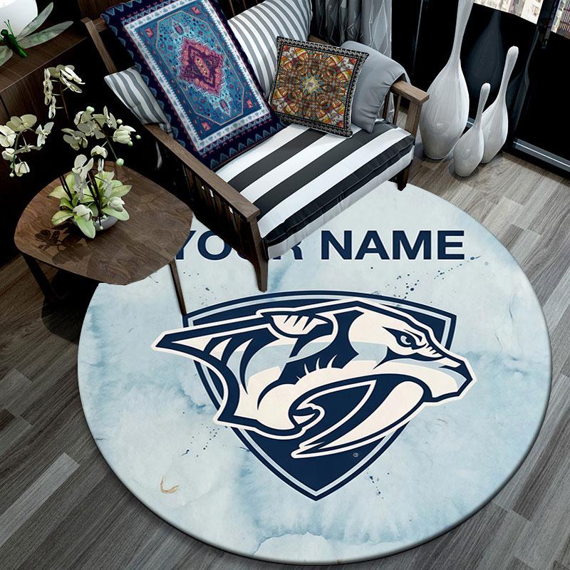 Custom Name,Nashville Predators pattern round rug,Carpet Rug for Living Room Bedroom Playroom ,Non-slip Floor Mat,Holiday Gifts and Birthday Gifts.