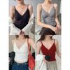 New Sexy Lace Deep V Thin Strap Back French Thread Warm with Chest Pad Mid-length Wool Camisole Vest