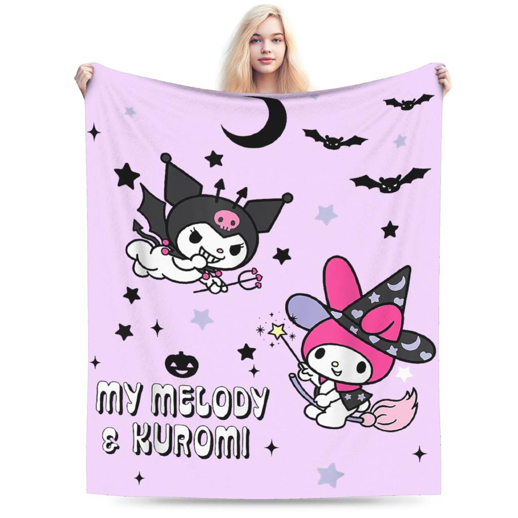 Cartoon Cool Cute Kuromi Fleece Throw Blanket  Blanket for Home Outdoor Super Soft Bed Rug