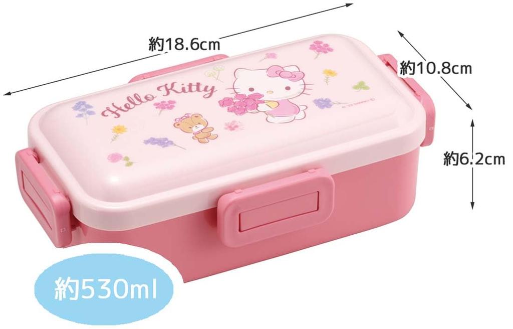 Skater Bento Single for Made in with Dishwasher and Microwave Sanrio Hello Kitty Flower Wreath Box, 530ml, Tier, Women, Japan, Leak-Resistant 4-Point