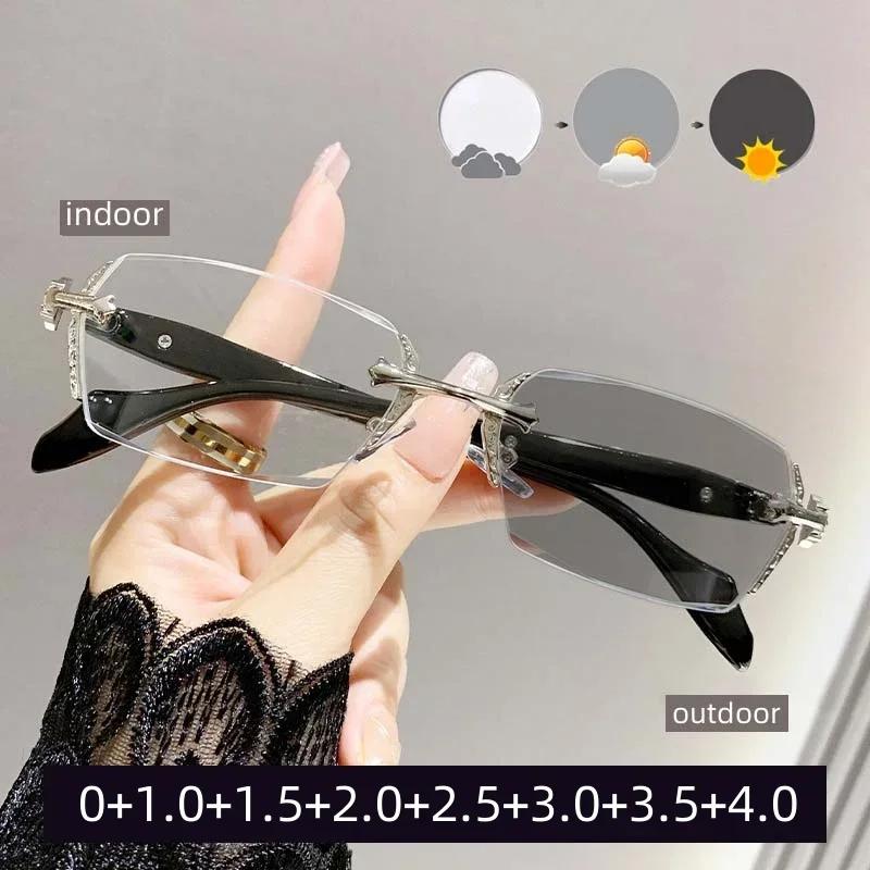 Роскошные солнцезащитные очки для дали с алмазной огранкой и меняющие цвет, винтажные очки для чтения с диоптриями, блокирующие синий свет