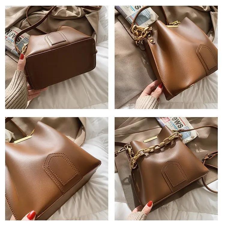 Сумки-ведра на цепочке Сумки на плечо для женщин Сумка через плечо маленькая Женские сумки и кошельки Однотонные сумки-тоут из ПУ-кожи Шарфы