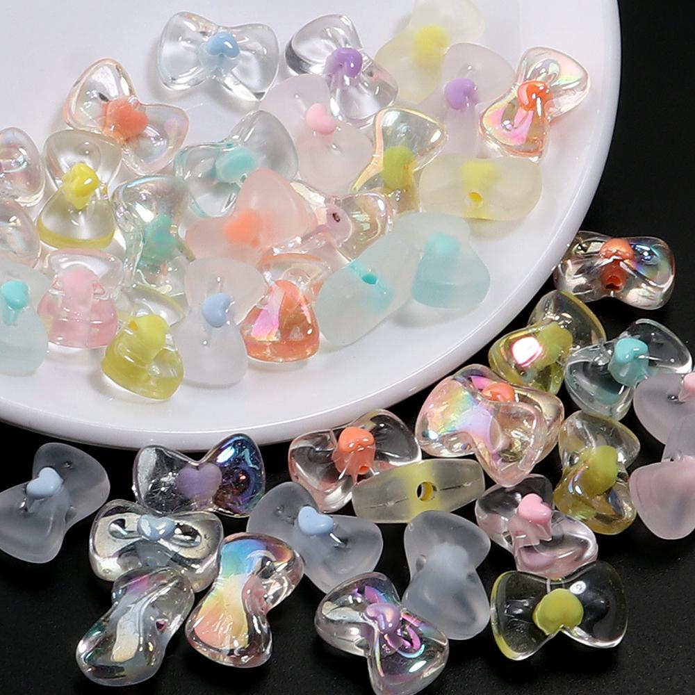 50pcs 10x16mm Acrylic Heart Bow Beads Mixed Color Loose Beads For DIY Jewelry Making Bracelets Necklace Key Phone Chain