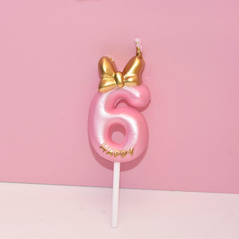 Pink Bow Number Candle for Birthday Cake - Creative Princess Party Decoration