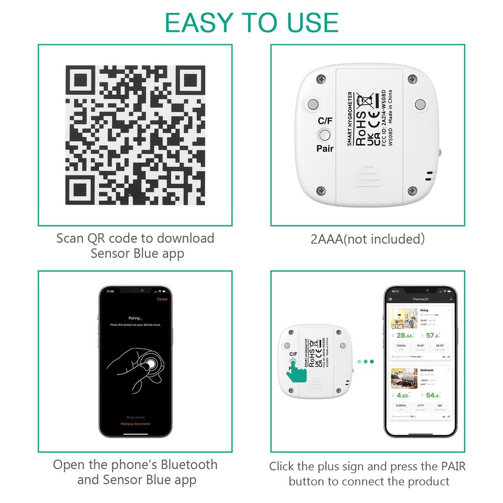 ORIA Обновление Bluetooth Термометр 2PCS/1PC Гигрометр Беспроводной Уличный Термометр Умный Дом Датчик Температуры и Влажности
