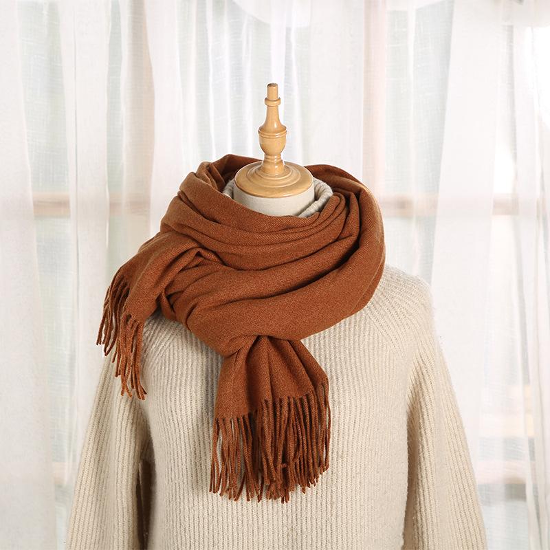 Cashmere Hand Feel Autumn And Winter Solid Color Scarf Women'S Thick Tassel Simple And Versatile Soft And Warm Imitation Cashmere Shawl