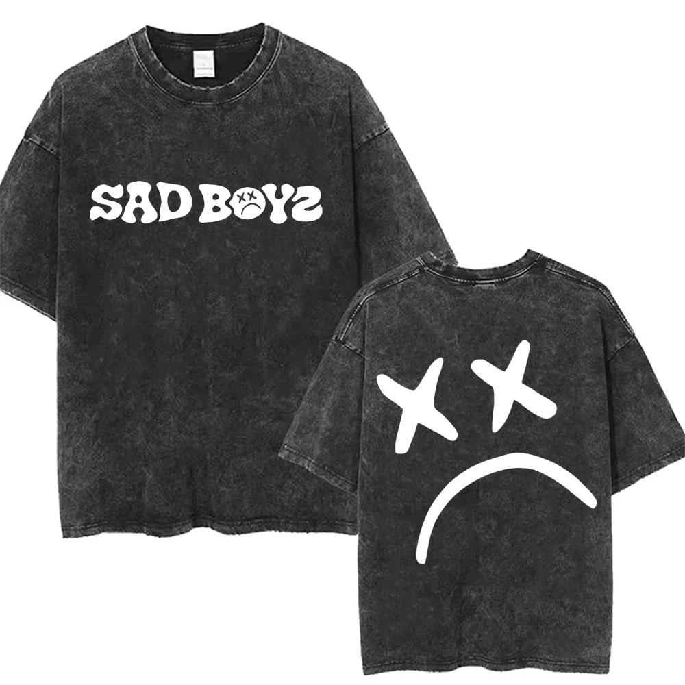 Singer Junior H Sad Boyz Washed Vintage Tshirt Summer Men Women Casual Fashion Oversized TShirt Mens Hip Hop Aesthetic T Shirt