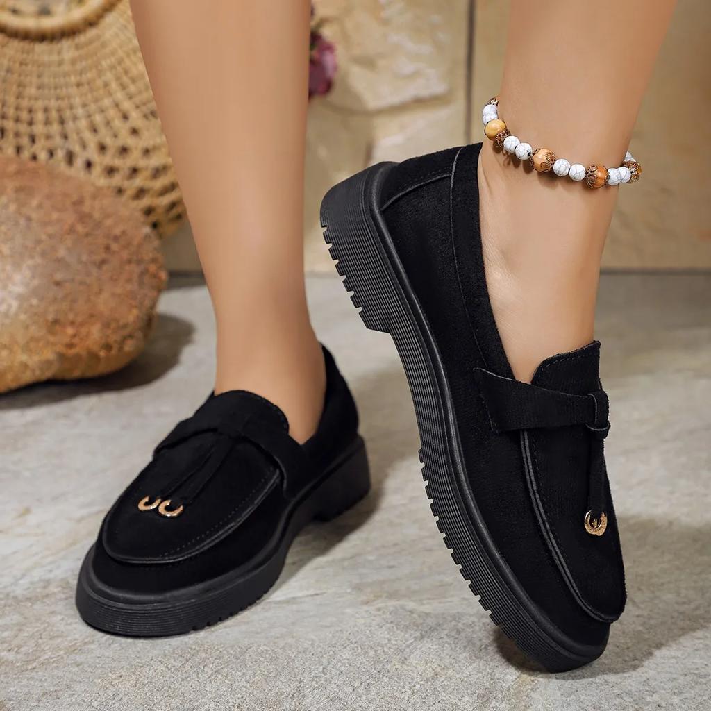 Fashion New Women's Loafers Low Heel Round Toe Women's Flat Shoes Large Size Thick Sole Spring and Autumn Casual Shoes Shallow Mouth