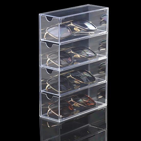 4Pcs Eyeglass Case Storage Organizer Large Capacity Dustproof Transparent Stackable Sunglass Glasses Storage Box with Lid