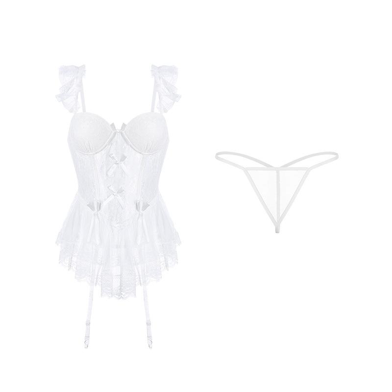 Women's Plus Size Sheer Mesh Lace Underwire Push Up Padded Costume Dress Set