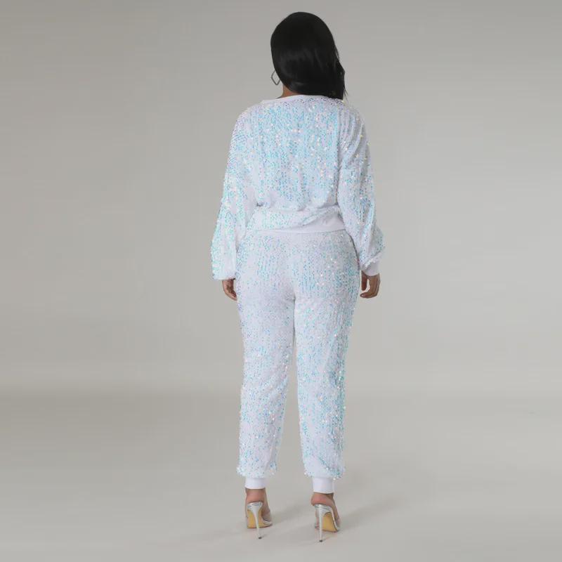 Европейский и американский женский костюм-двойка с длинными рукавами и пайетками - мода осень/зима для вечеринок и отдыха