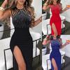 Women's Slim Fit Drilling Split Hip Package Hip Dress Nightclub Party Dress
