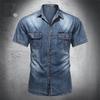 Men's Spring and Summer Plus Size Lapel Thin Section of Multi-pocket Vintage Casual Denim Workwear Button Down Shirt