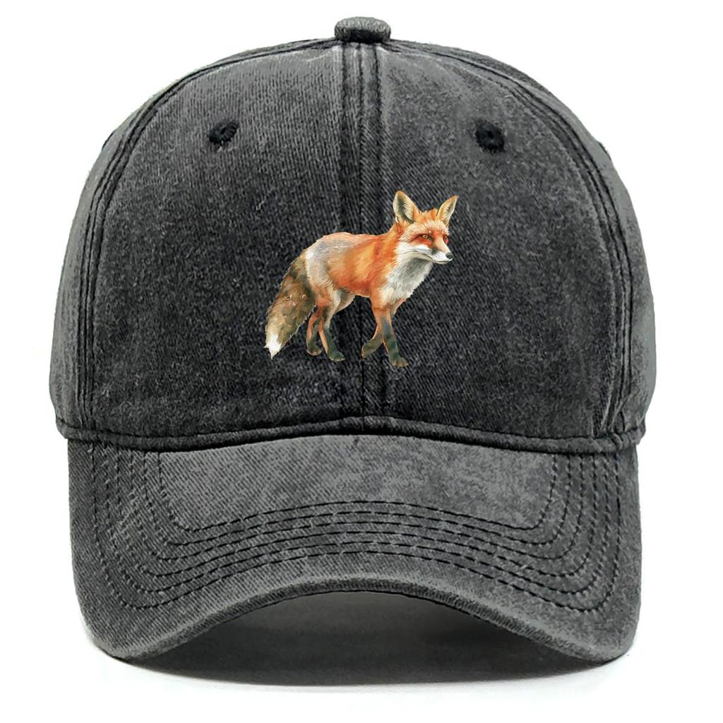 Lifelike Fox Print Snapback Sun Hat, Animal Dad Hat Sun Protection Distressed Vintage-Inspired Washed Adjustable Baseball Cap
