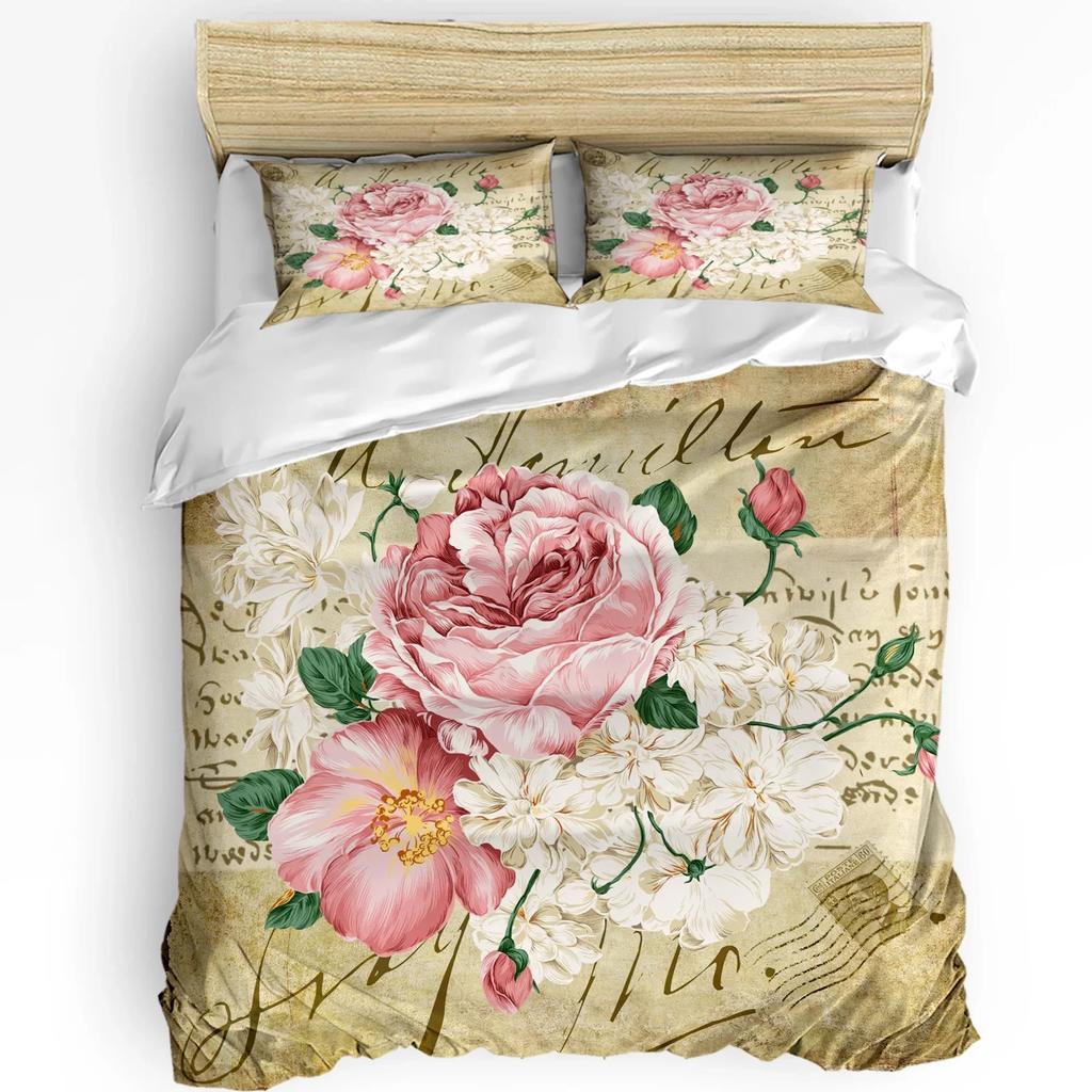 Red Rose Flower Black Duvet Cover Bed Bedding Set For Double Home Textile Quilt Cover Pillowcases Bedroom Bedding Set (No Sheet)