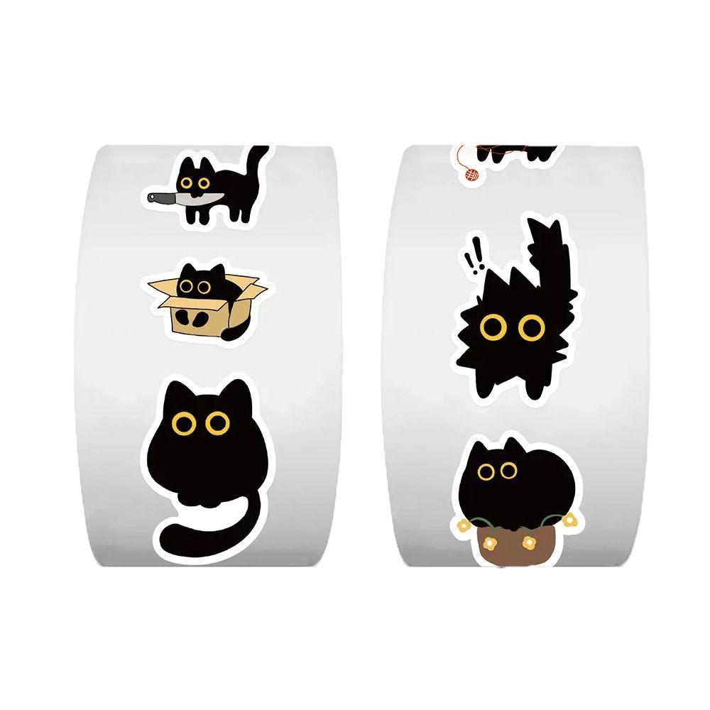 500Pcs/Roll Creative Self-adhesive Cat Stickers Cartoon DIY Black Cat Stickers Waterproof Cute Graffiti Stickers Stationery