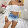 Summer Gradient Denim Shorts Women's High-waisted Thin Raw Edge Shorts