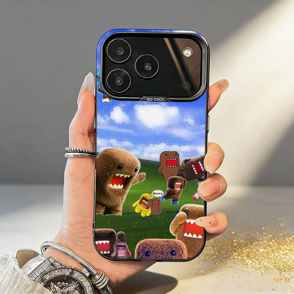Милый Чехол для Телефона Domo-kun Для iPhone17,16,15,14,13,12,11,Pro,MAX Серый Матовый Силиконовый Черный Чехол
