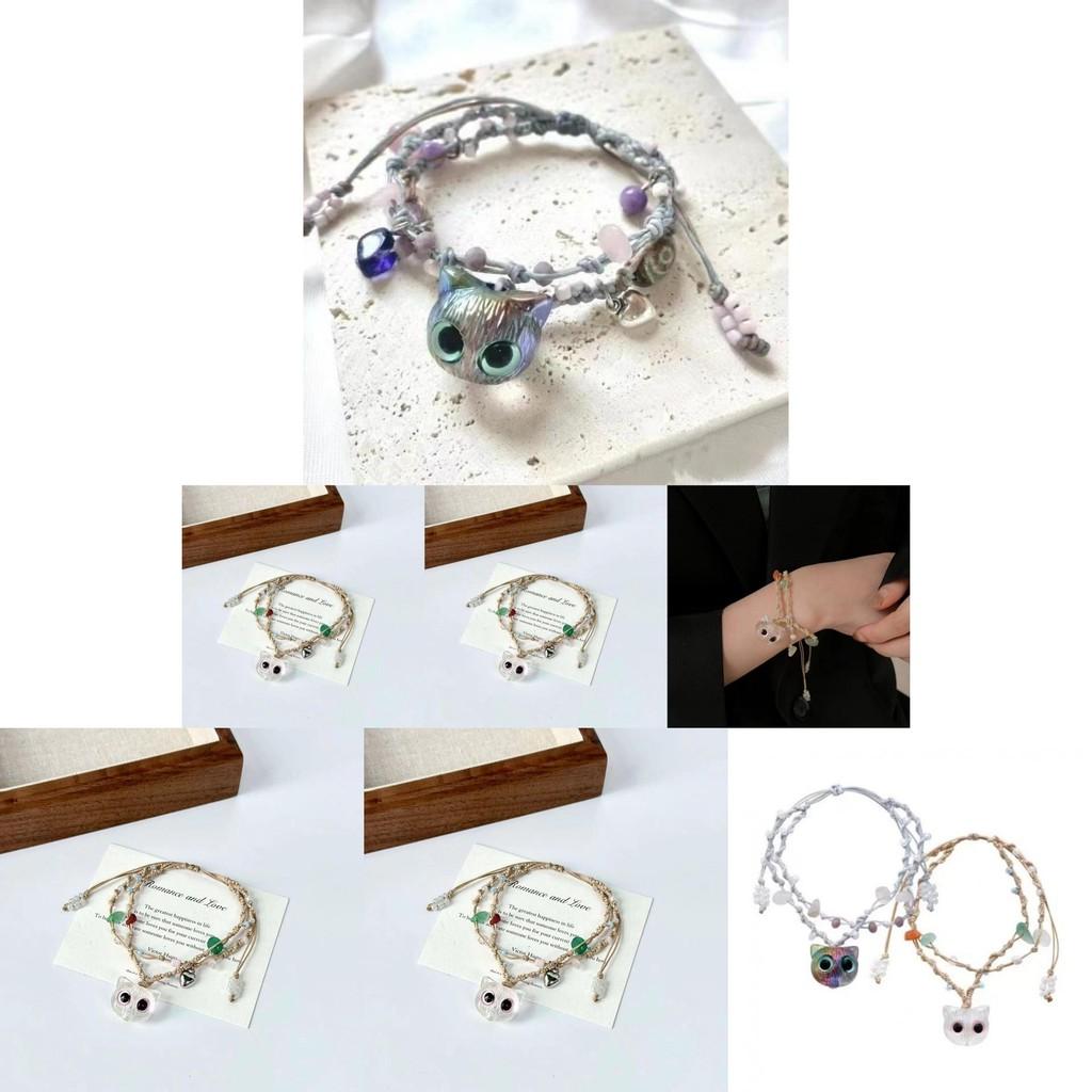 Очаровательный плетеный браслет с геометрическим дизайном кошки и милой эстетикой для женщин