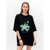 Oversized T Shirt Black Star Print 1897 Text Design Casual Streetwear Fashion Top for Women and Girls