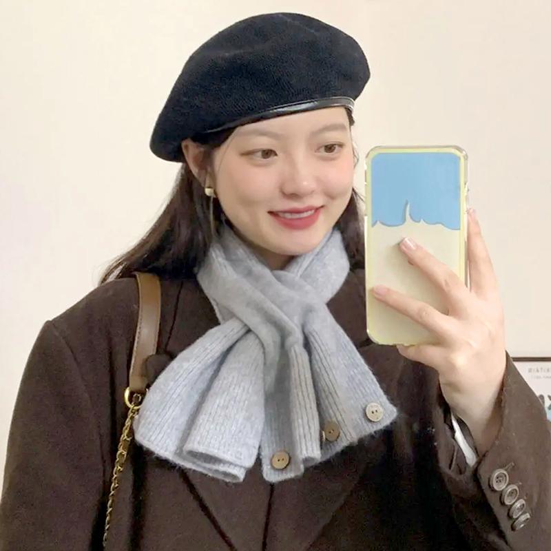 1PC Fashion Winter Warm Cross Scarf Solid Color Knitted Neckerchief Windproof Cold-proof Neck Guard