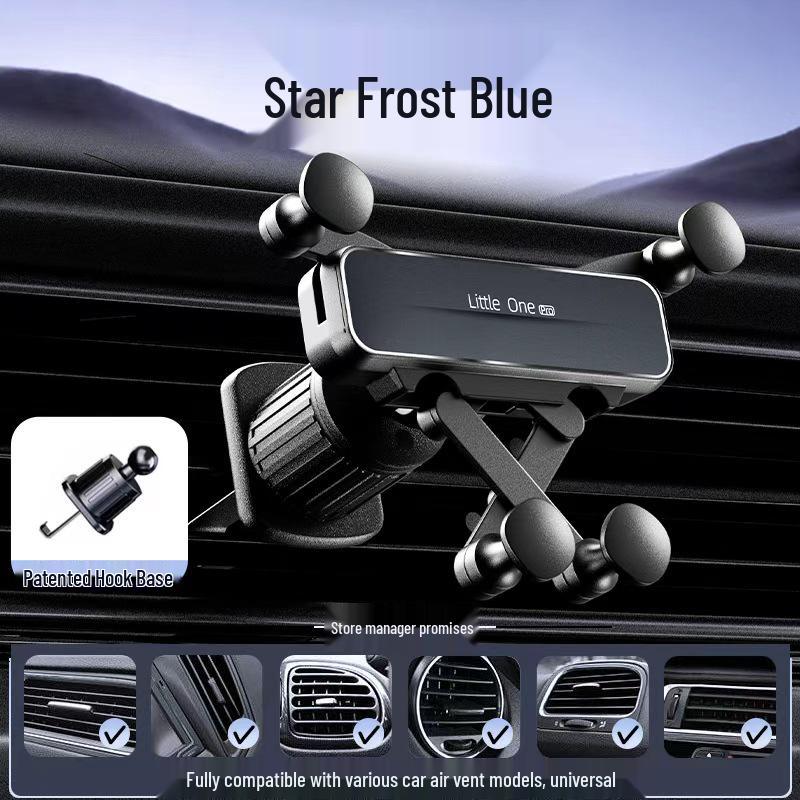 Universal Car Phone Holder with Air Vent Gravity Linkage and Dashboard Suction Cup