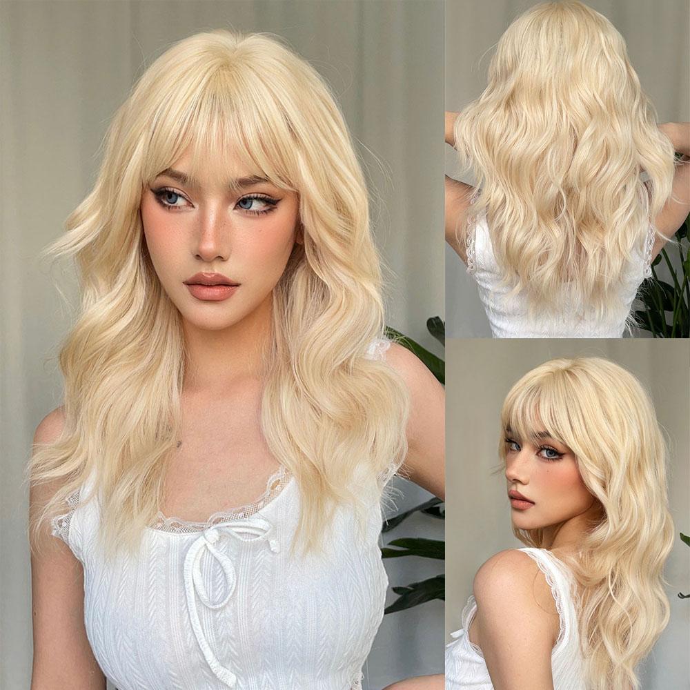 HENRY MARGU Red Ginger Copper Yellow Synthetic Wig for Women Long Curly Wave Wigs with Bangs Cosplay Party Heat Resistant Hair