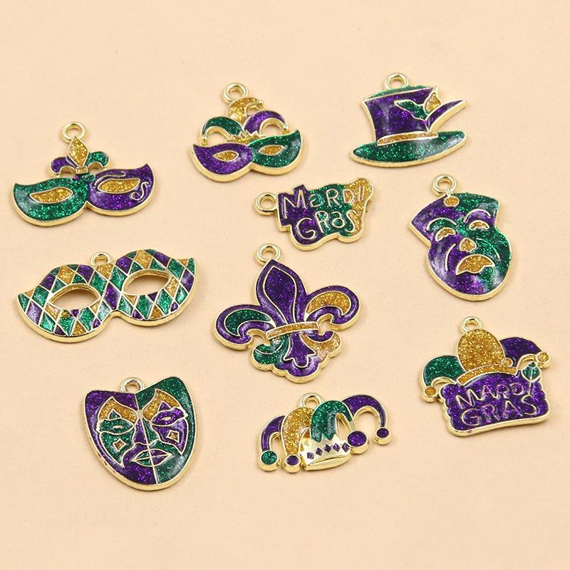 10 Styles Gold Drop Oil Pendant Charms for DIY Creative Mask & Party Jewelry Accessories