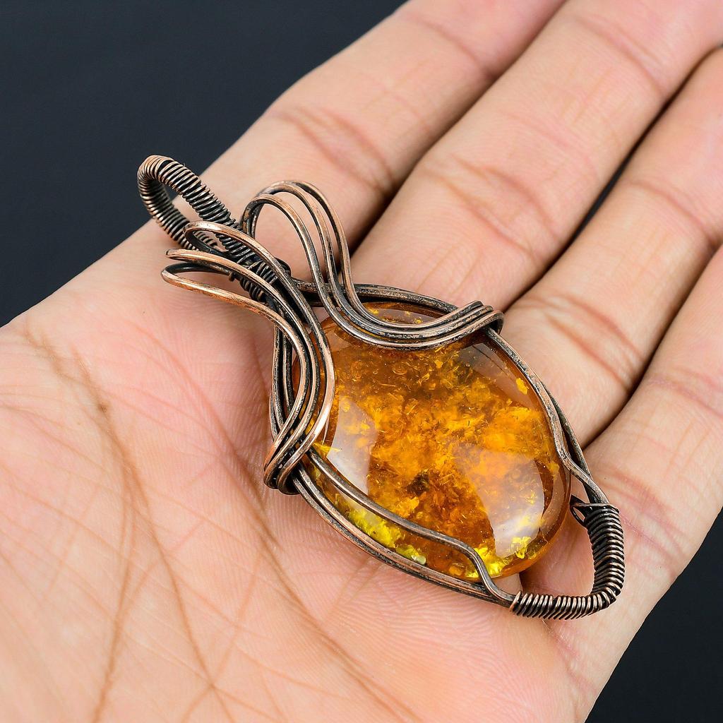 Балтийский янтарь, драгоценный камень ручной работы, подвеска из чистой медной проволоки, обернутая ювелирными изделиями на День памяти
